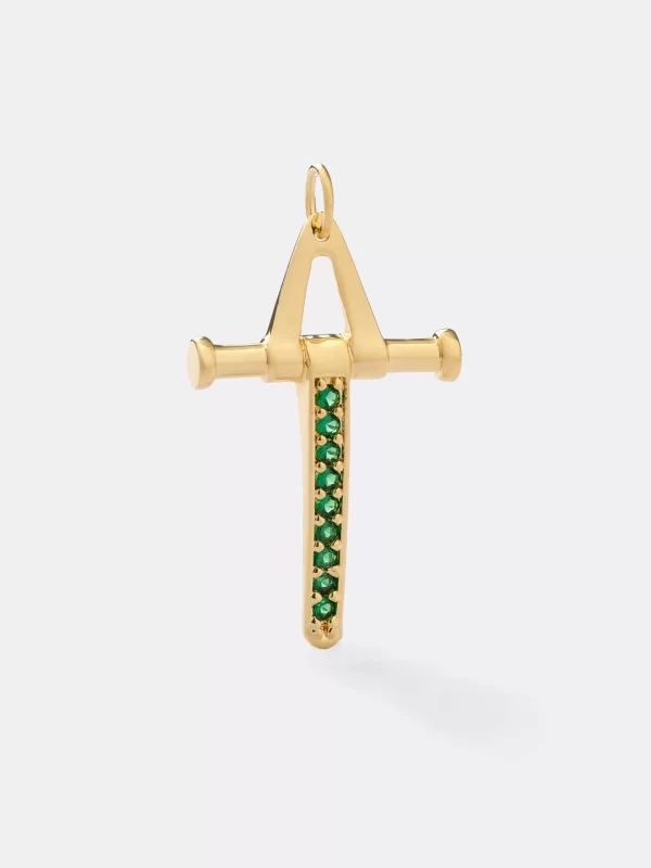 Cruz Pendulo con Circonias VERDE
